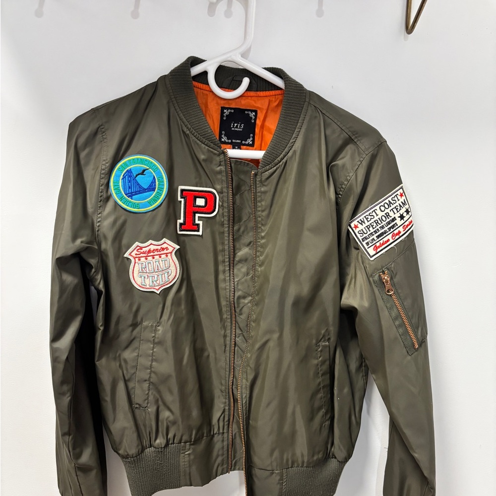 Olive Green Bomber Jacket with Orange Lining